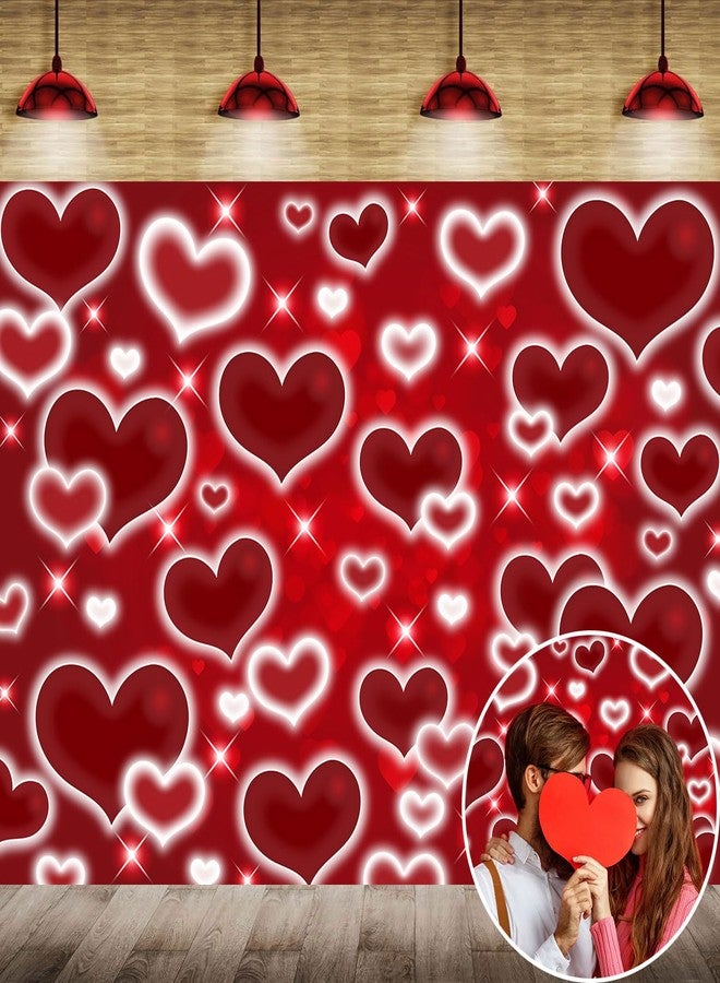 CINRAY Red Heart Photo Backdrop 7x5FT Valentine's Day Decorations Early 2000s Background for Photography 90s Women Happy Birthday Banner Old School Valentines Selfile Wall Decor - Image 1