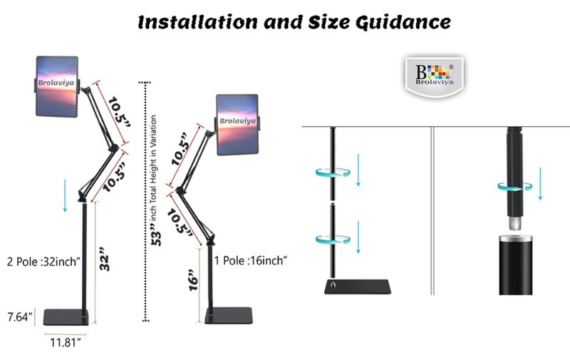 BROLAVIYA Multi-Direction Universal Tripod Floor Stand for 4'-10.2' Diagonal inch, with Gooseneck Clip Lazy Arm Bracket for Both Mobiles and Tablets for Bedroom, Office, Kitchen - Image 5
