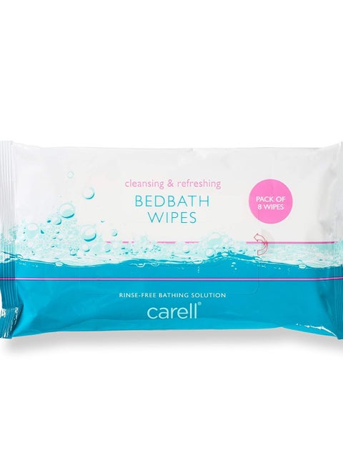 Carell Bed Bath Wipes Easy to Use Containing Aloe Vera Dermatologically Pack of 8 Large Wipes to Deliver a full Rinse Free Bed Bath