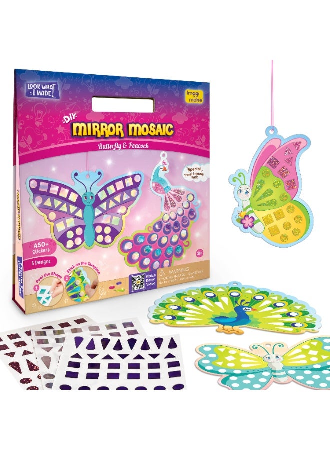 Imagimake Mirror Mosaic Butterfly & Peacock for Kids 3+ Years| DIY Foil Sticker Craft Kit | Art & Craft Set with 450+ Stickers | Travel-Friendly Activity | Christmas & Birthday Gift for Girls & Boys - Image 1