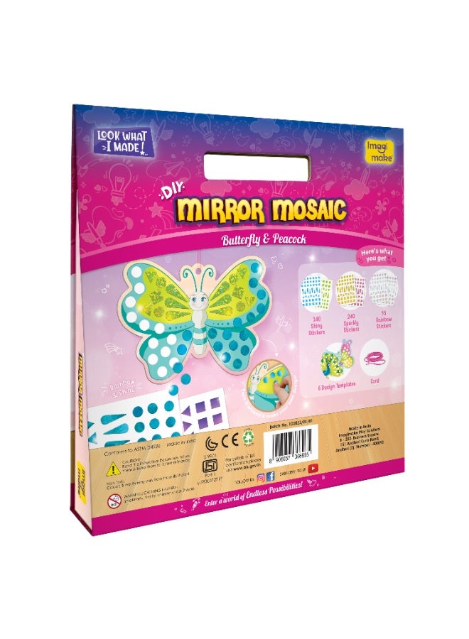 Imagimake Mirror Mosaic Butterfly & Peacock for Kids 3+ Years| DIY Foil Sticker Craft Kit | Art & Craft Set with 450+ Stickers | Travel-Friendly Activity | Christmas & Birthday Gift for Girls & Boys - Image 3