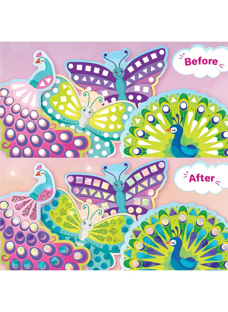 Imagimake Mirror Mosaic Butterfly & Peacock for Kids 3+ Years| DIY Foil Sticker Craft Kit | Art & Craft Set with 450+ Stickers | Travel-Friendly Activity | Christmas & Birthday Gift for Girls & Boys - Image 4
