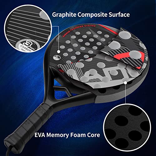 WLSRW Padel Racket Carbon Fiber Surface with EVA Memory Flex Foam Core Padel Tennis Racquets Lightweight (8300-red) - Image 4