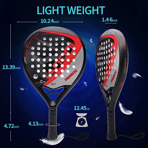 WLSRW Padel Racket Carbon Fiber Surface with EVA Memory Flex Foam Core Padel Tennis Racquets Lightweight (8300-red) - Image 2