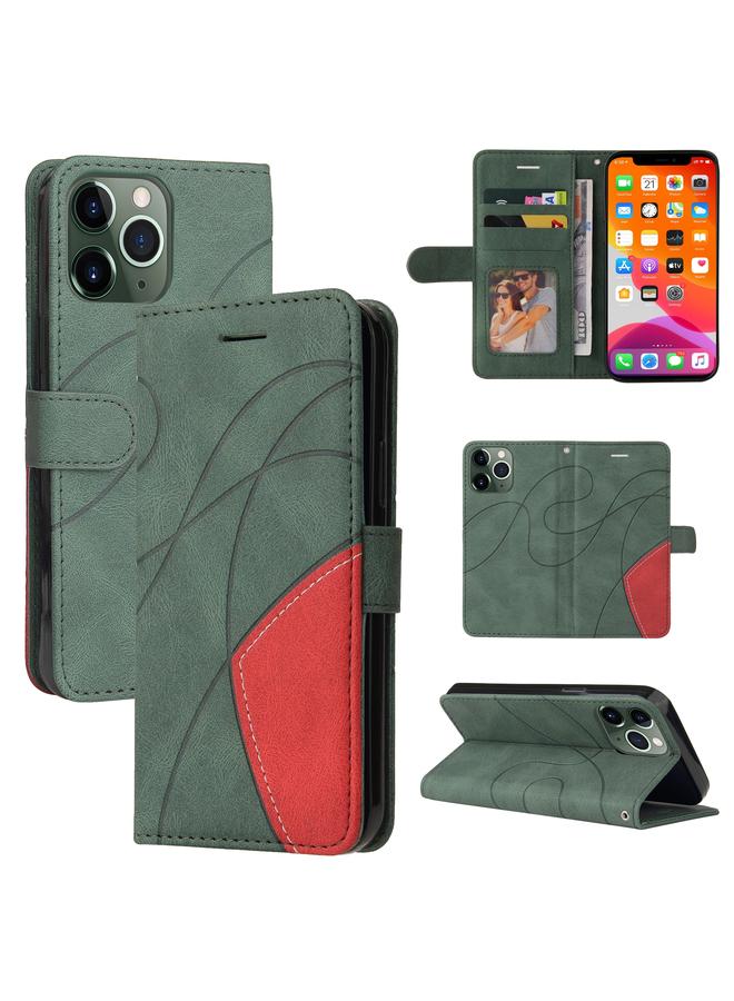 زبون جراب لهاتف iPhone 13 Pro Max، جراب جلدي من البولي يوريثان ثنائي اللون مع حامل وفتحات للبطاقات ومحفظة - Image 1