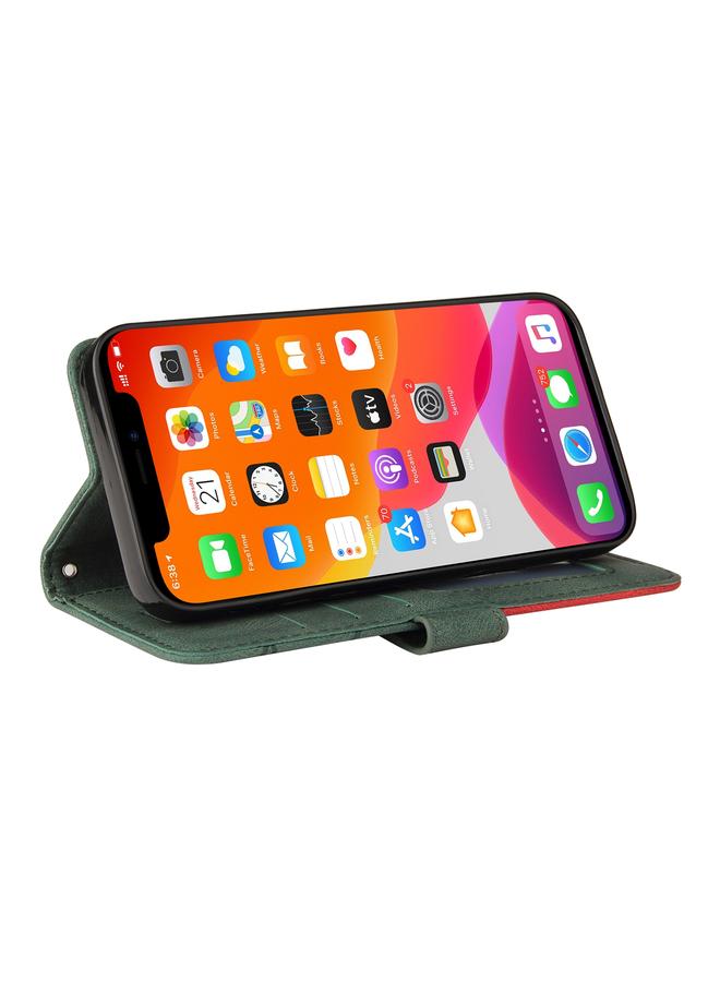 زبون جراب لهاتف iPhone 13 Pro Max، جراب جلدي من البولي يوريثان ثنائي اللون مع حامل وفتحات للبطاقات ومحفظة - Image 5