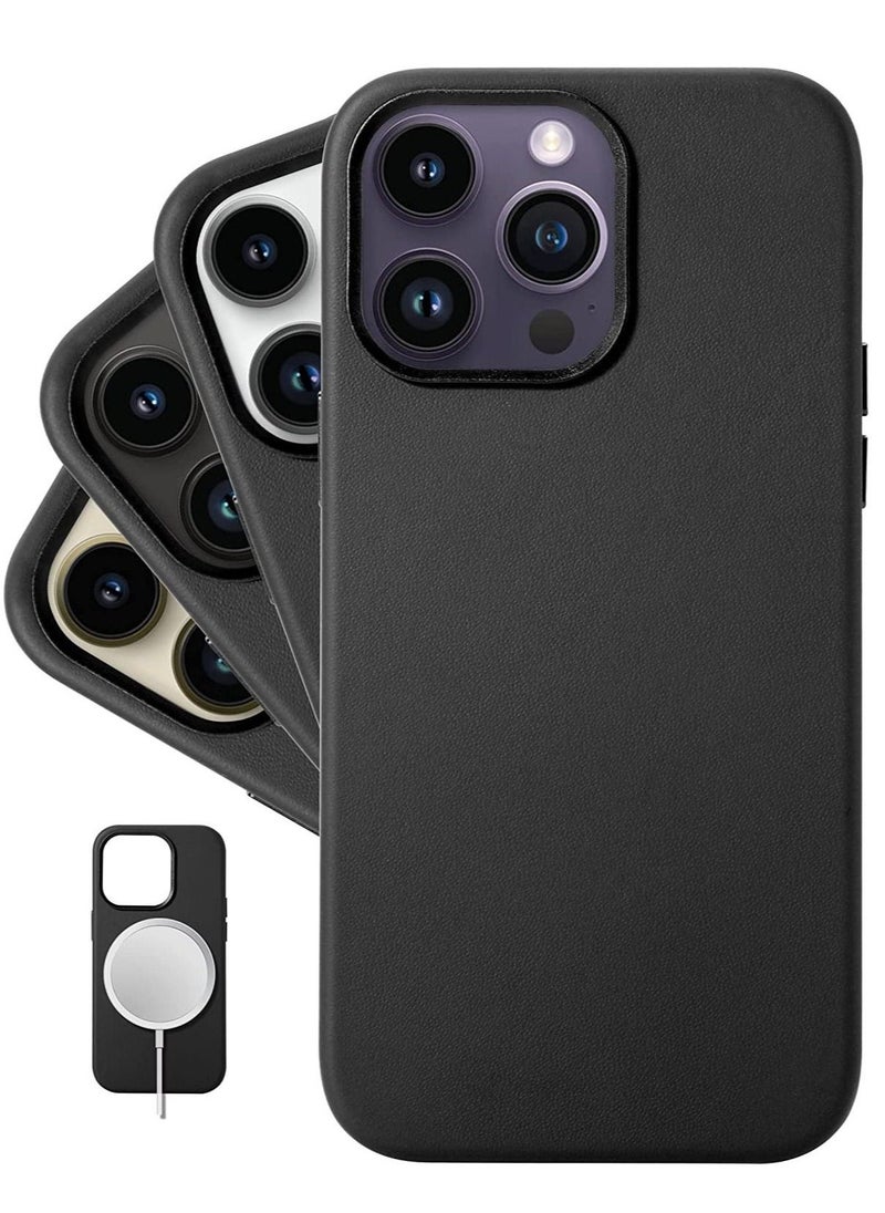 (لـ iPhone 14 Pro Max) - غلاف جلد نابا الأوروبي - يصبح أكثر نعومة مع مرور الوقت - متوافق مع ماغسيف - أسود - Image 1