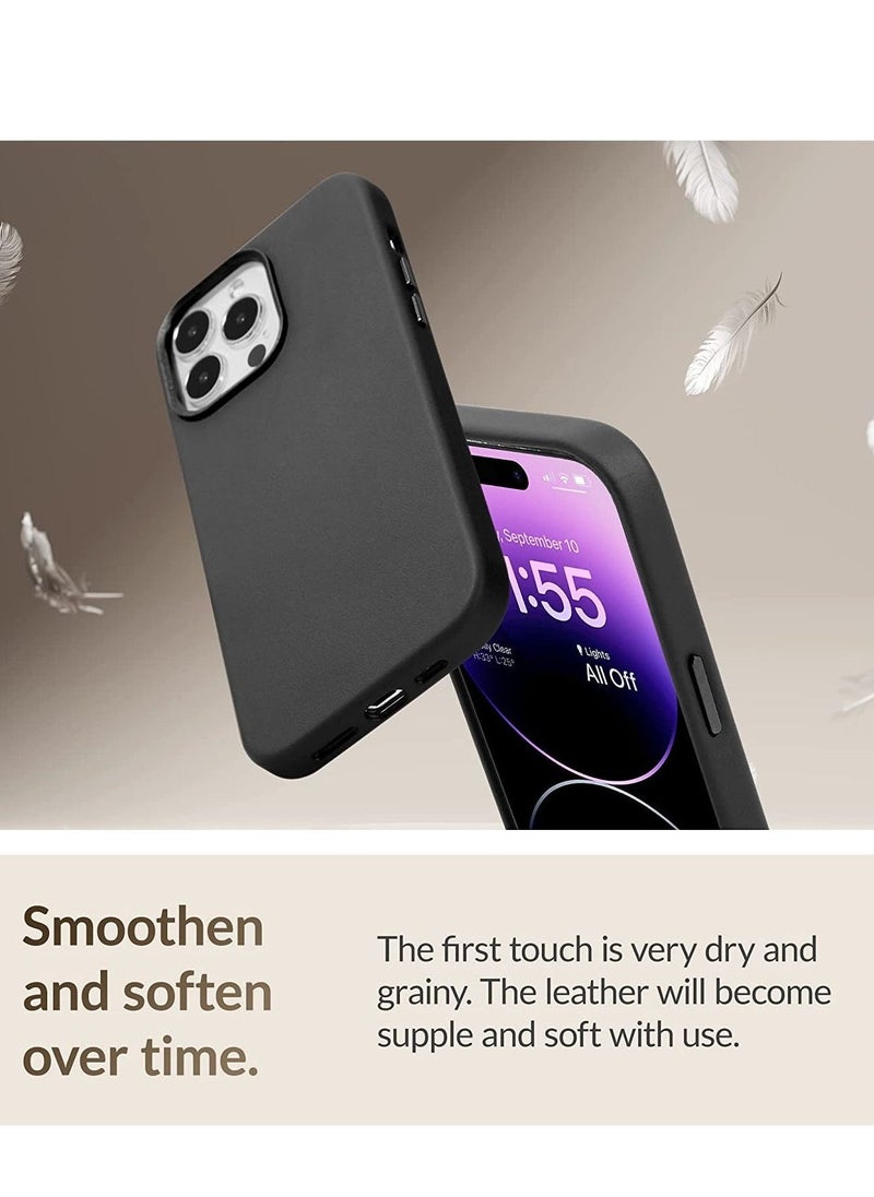 (لـ iPhone 14 Pro Max) - غلاف جلد نابا الأوروبي - يصبح أكثر نعومة مع مرور الوقت - متوافق مع ماغسيف - أسود - Image 3