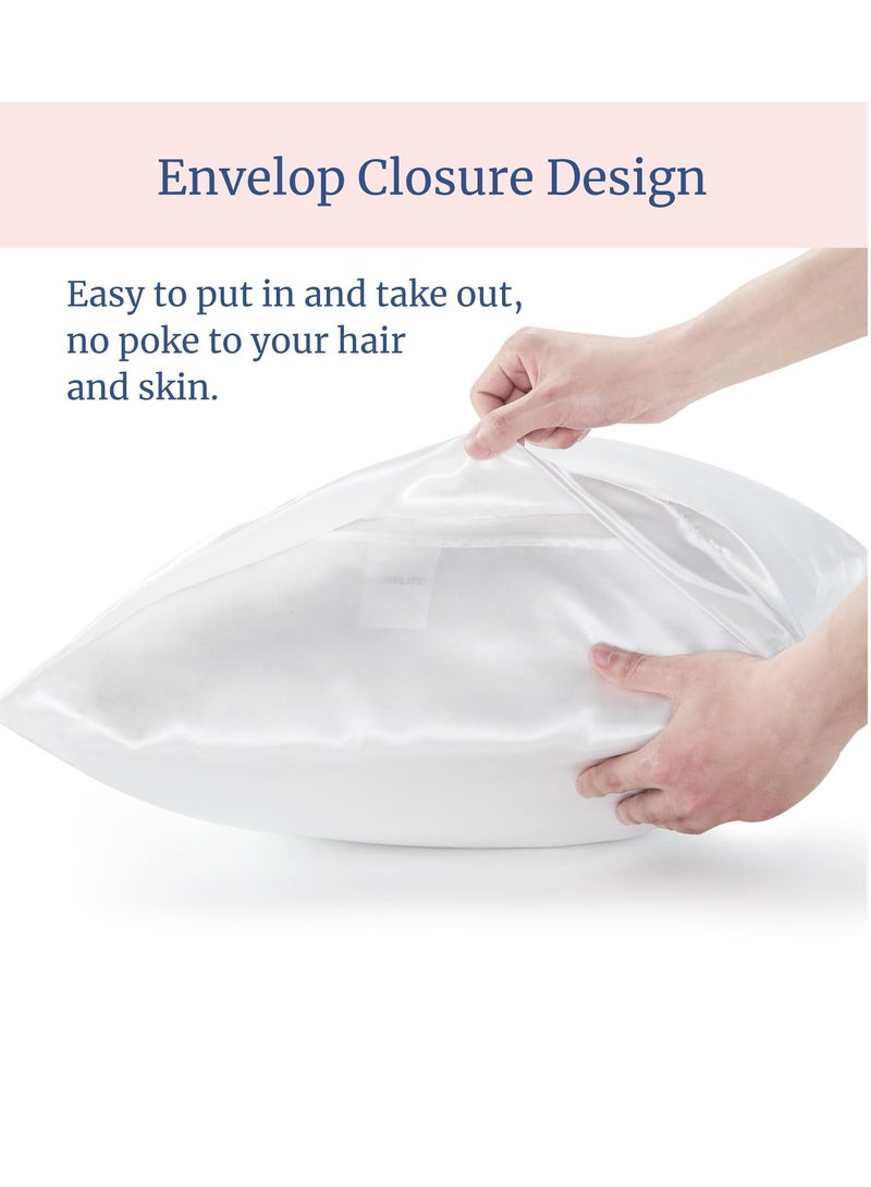 ح واحة وسادة من بيدلايت مصنوع من الساتان الحريري للحفاظ على الشعر والبشرة، طقم يتضمن 2 غطاء وسادة مقاس كوين بملمس حريري فائق النعومة مع اغلاق مغلف بلون ابيض، مقاس 127 × 191 سم (50 × 75) - Image 2