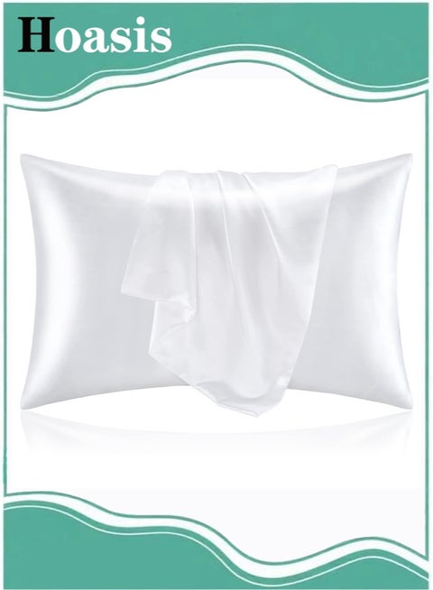 Satin Silk Pillow Cases Queen Size Set of 2, White Pillow Cases for Curly Hair and Aesthetic, Super Soft Silky Pillow Case with Envelope Closure (20x30 Inches)
