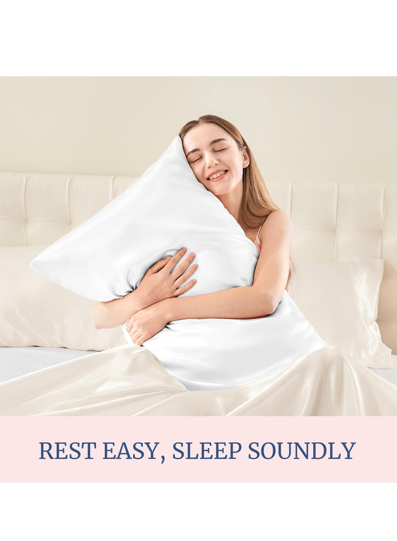 ح واحة وسادة من بيدلايت مصنوع من الساتان الحريري للحفاظ على الشعر والبشرة، طقم يتضمن 2 غطاء وسادة مقاس كوين بملمس حريري فائق النعومة مع اغلاق مغلف بلون ابيض، مقاس 127 × 191 سم (50 × 75) - Image 3