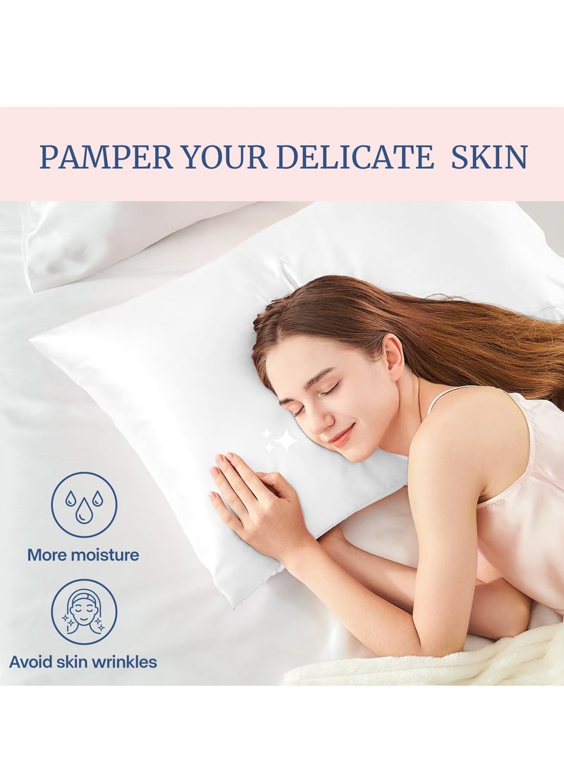 ح واحة وسادة من بيدلايت مصنوع من الساتان الحريري للحفاظ على الشعر والبشرة، طقم يتضمن 2 غطاء وسادة مقاس كوين بملمس حريري فائق النعومة مع اغلاق مغلف بلون ابيض، مقاس 127 × 191 سم (50 × 75) - Image 4
