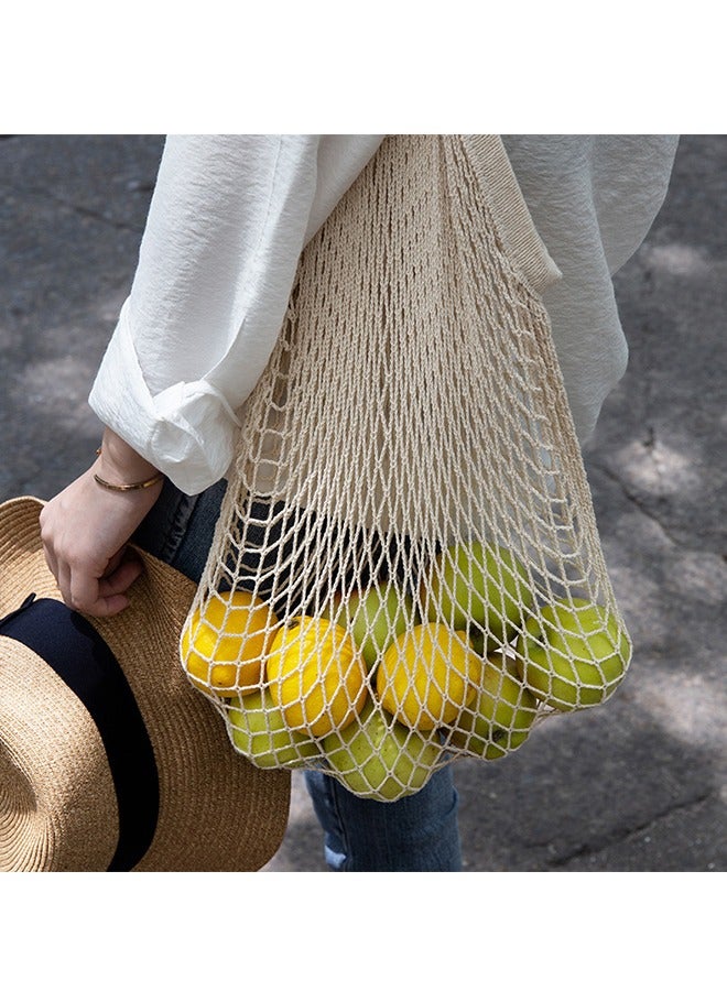 2 Pcs Portable Reusable Grocery Bags, Washable Cotton Mesh String Shopping Handbag, Fruit And Vegetable Long Handle Net Tote String Organic Organizer (Pink+Blue)  - Image 4