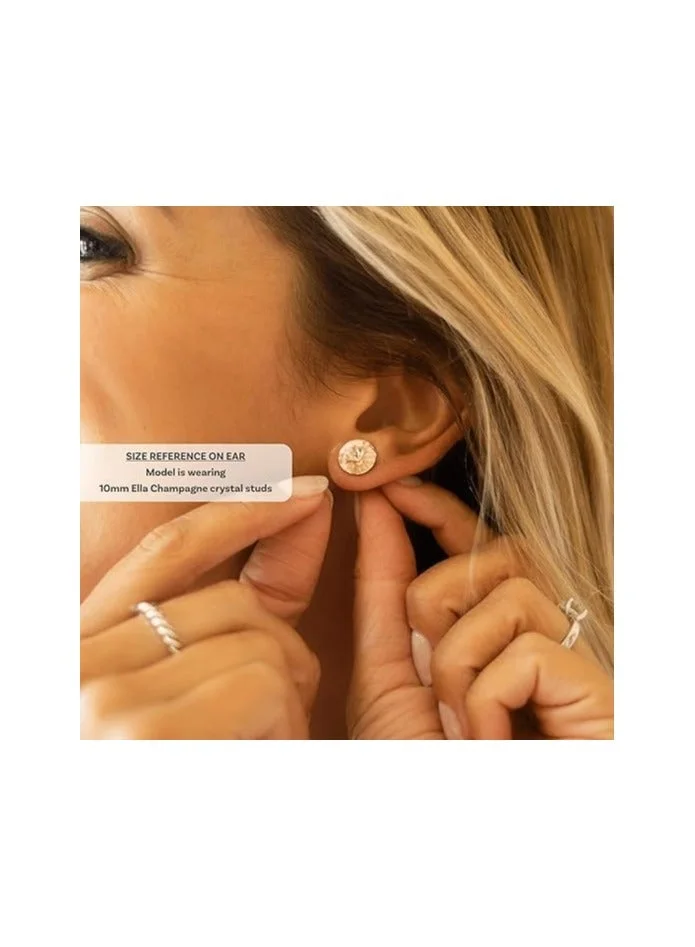 Seona  Seona Ella Crystal Earrings for Women, Hypoallergenic Stainless Ear Studs | Stud Earrings for Sensitive Ears, Medium Lightweight Non-Tarnish Jewelry with Dual Closure Design | 10mm | Silver Night for Women | Best Price UAE