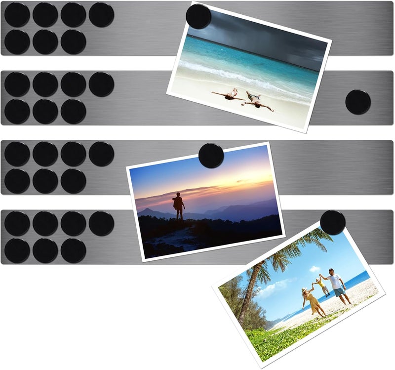 Lockways Magnetic Whiteboard Strip Set 4 Pieces 2 x 15 Inch Bulletin Board bar, Silver Stainless, Adhesive Backing Memo Board for Office, Magnetic Calendar, Photos, Name Cards & Papers - Image 1