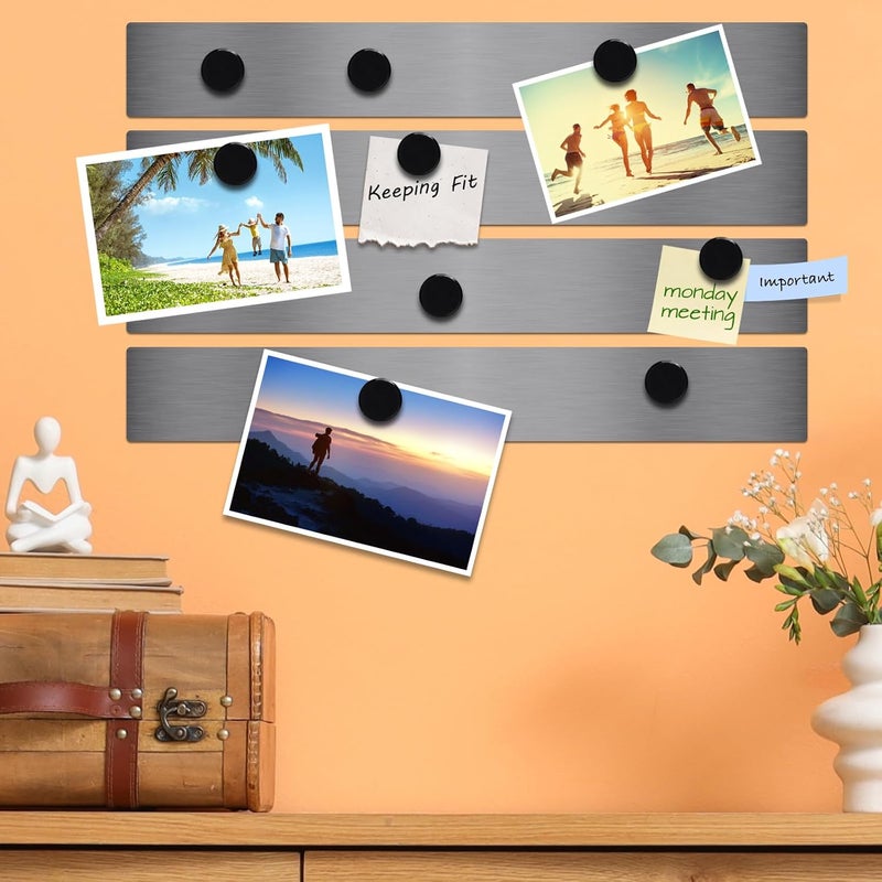 Lockways Magnetic Whiteboard Strip Set 4 Pieces 2 x 15 Inch Bulletin Board bar, Silver Stainless, Adhesive Backing Memo Board for Office, Magnetic Calendar, Photos, Name Cards & Papers - Image 4