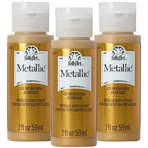 FolkArt K658 Paint Acrylic Metallic, Antique Gold (Pack of 3) 2 oz, 658A- (Pack of 3 - Image 4