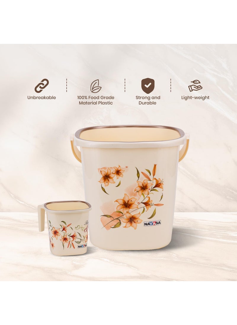 NAYASA Nayasa Plastic Sqr DLX 2 Pcs Bathroom Set Bucket 25 Ltrs Mug 15 Bathroom Set Bath Set for Bathroom Cream  - Image 5