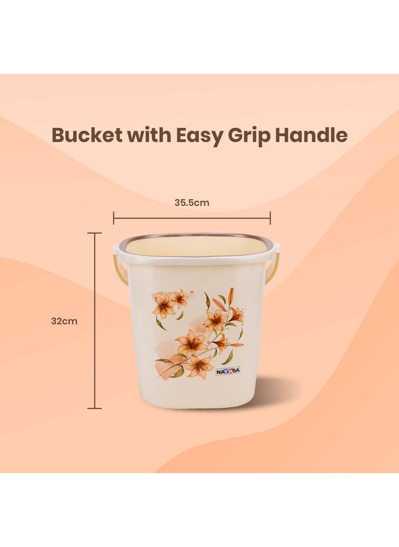 NAYASA Nayasa Plastic Sqr DLX 2 Pcs Bathroom Set Bucket 25 Ltrs Mug 15 Bathroom Set Bath Set for Bathroom Cream  - Image 3
