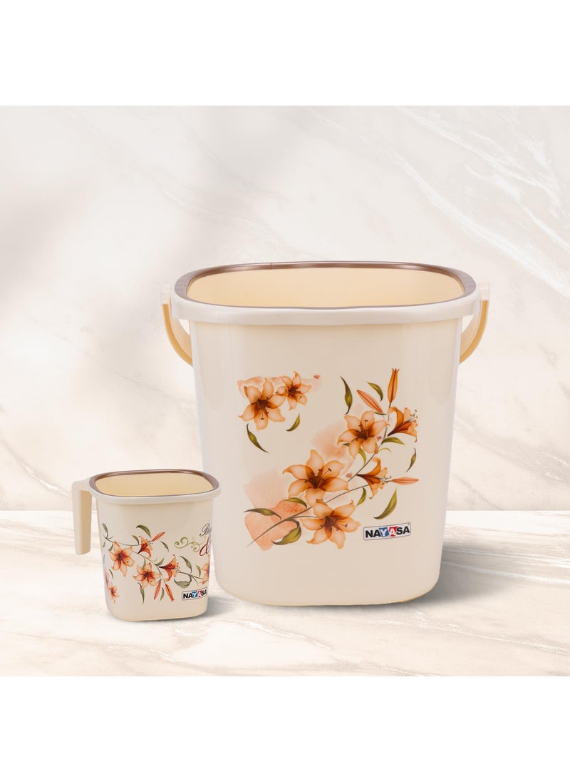NAYASA Nayasa Plastic Sqr DLX 2 Pcs Bathroom Set Bucket 25 Ltrs Mug 15 Bathroom Set Bath Set for Bathroom Cream  - Image 1
