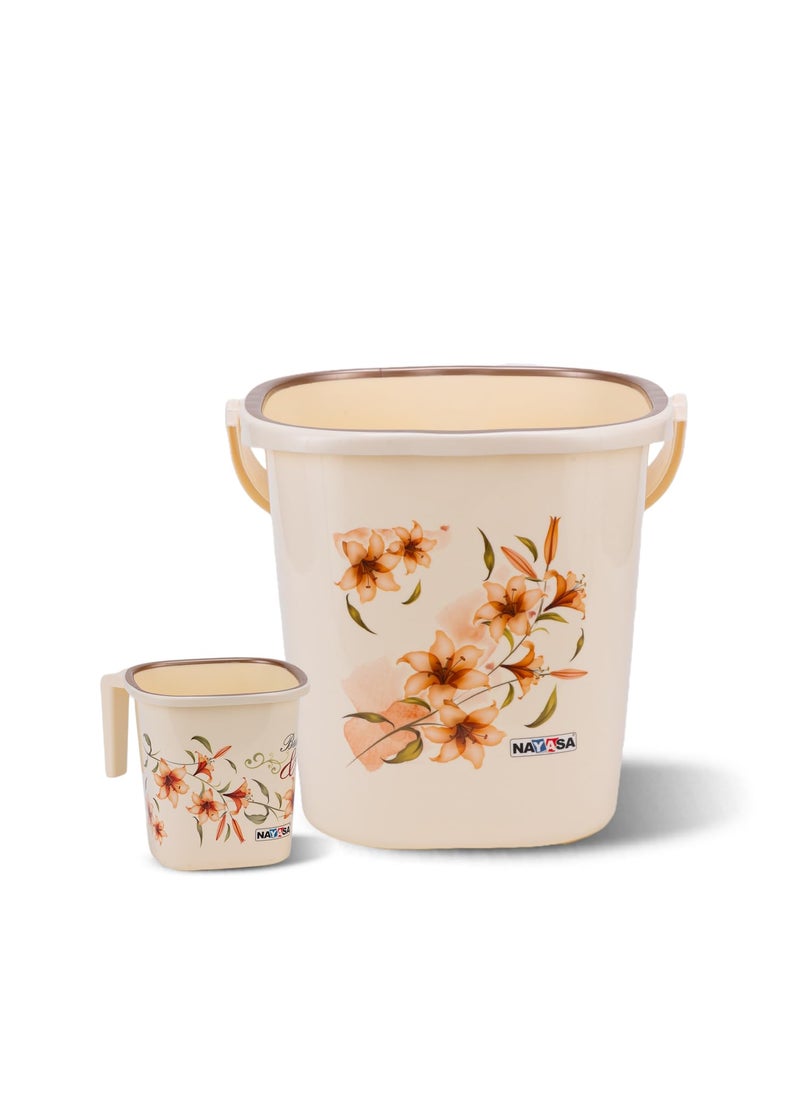 NAYASA Nayasa Plastic Sqr DLX 2 Pcs Bathroom Set Bucket 25 Ltrs Mug 15 Bathroom Set Bath Set for Bathroom Cream  - Image 2