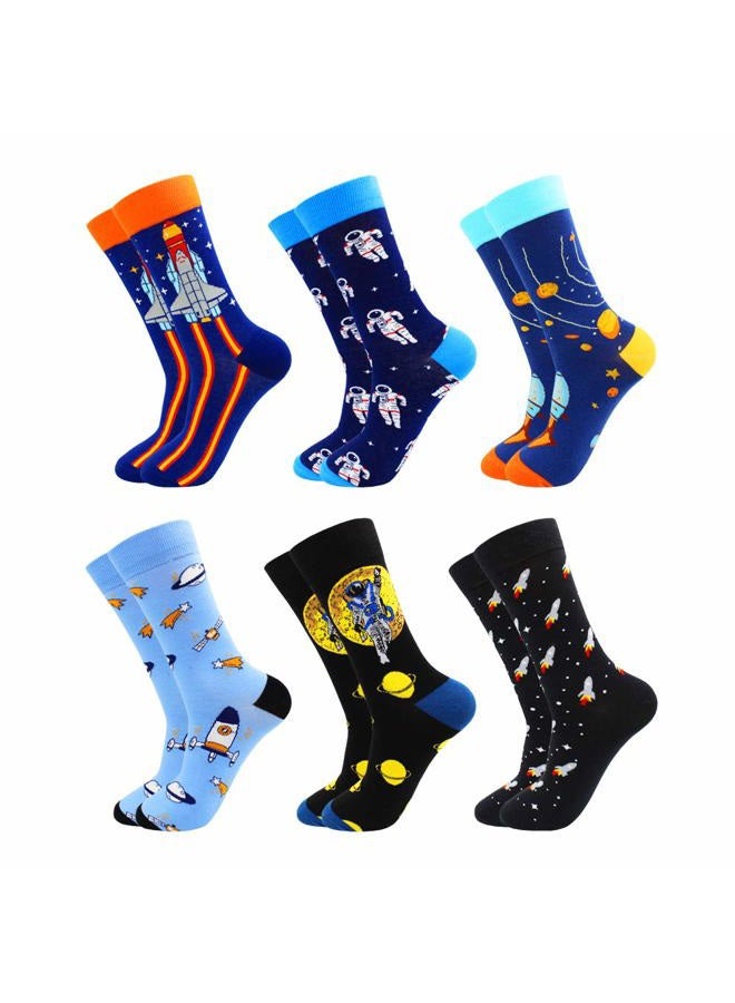 TOEJYJ Fun Dress Socks for Menï¼Œ Funky Funny Cotton Colorful Socksï¼ŒPattern Novelty Casual Socks Pack (space, Medium), M-L - Image 1