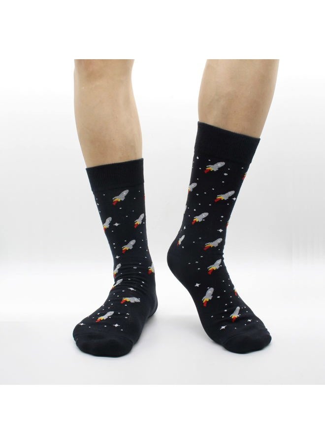 TOEJYJ Fun Dress Socks for Menï¼Œ Funky Funny Cotton Colorful Socksï¼ŒPattern Novelty Casual Socks Pack (space, Medium), M-L - Image 2