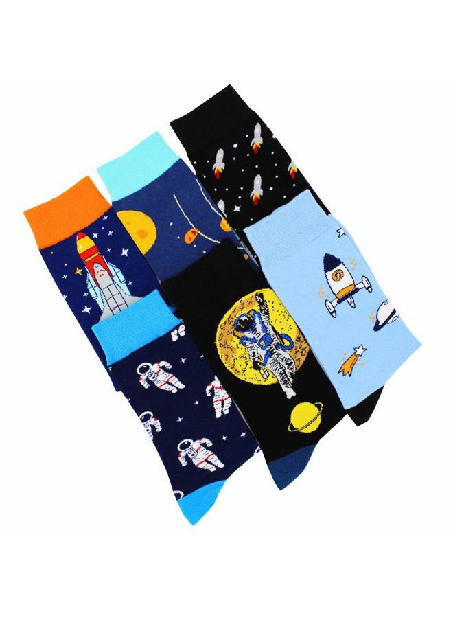 TOEJYJ Fun Dress Socks for Menï¼Œ Funky Funny Cotton Colorful Socksï¼ŒPattern Novelty Casual Socks Pack (space, Medium), M-L - Image 3