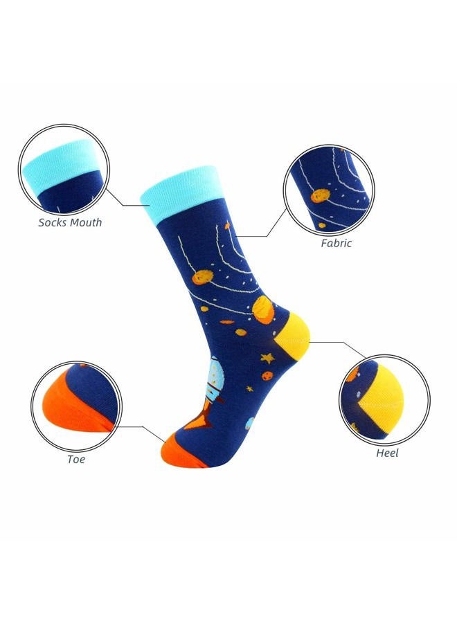 TOEJYJ Fun Dress Socks for Menï¼Œ Funky Funny Cotton Colorful Socksï¼ŒPattern Novelty Casual Socks Pack (space, Medium), M-L - Image 4