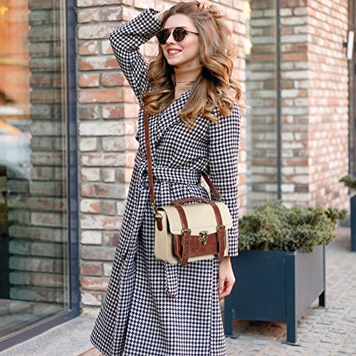 ECOSUSI Women PU Leather Satchel Purse Vintage Small College Crossbody Messenger Bag Work Cross-body Bag, Brown+ Beige - Image 3