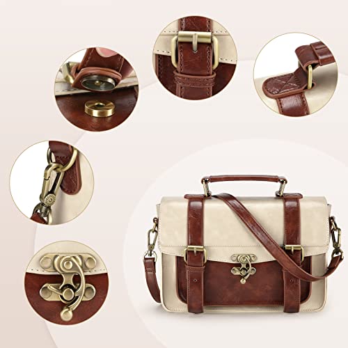 ECOSUSI Women PU Leather Satchel Purse Vintage Small College Crossbody Messenger Bag Work Cross-body Bag, Brown+ Beige - Image 5