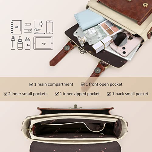 ECOSUSI Women PU Leather Satchel Purse Vintage Small College Crossbody Messenger Bag Work Cross-body Bag, Brown+ Beige - Image 4