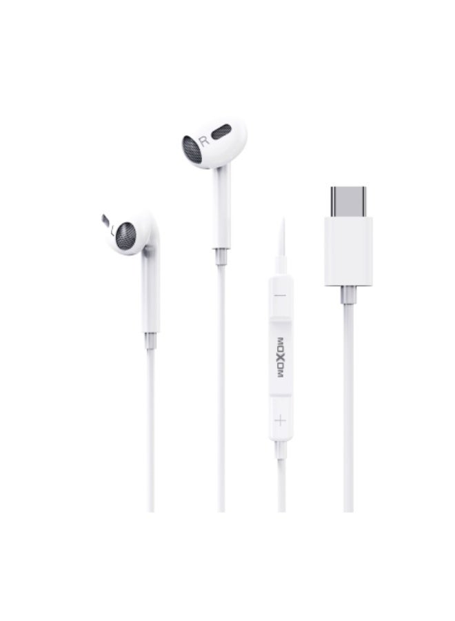 MOXOM G4 MX-EP103 Type-C Wired Earphones with Mic & Music Control White - Image 2