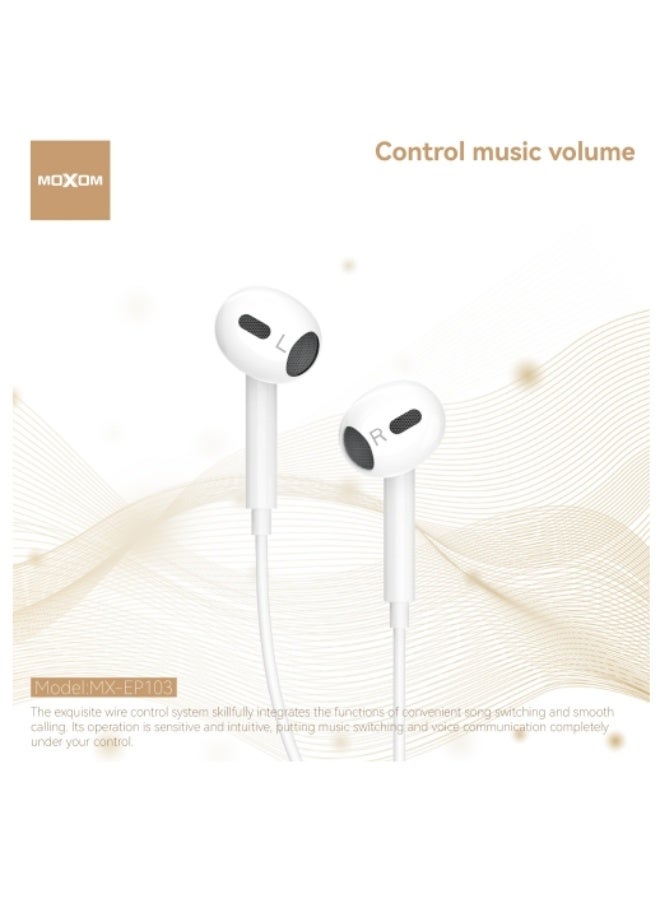 MOXOM G4 MX-EP103 Type-C Wired Earphones with Mic & Music Control White - Image 3