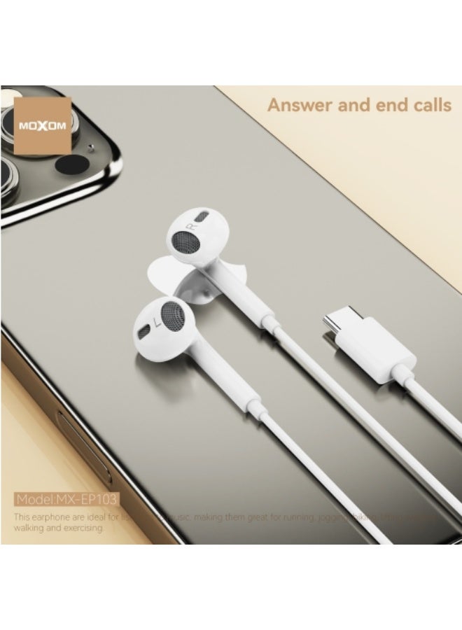 MOXOM G4 MX-EP103 Type-C Wired Earphones with Mic & Music Control White - Image 4