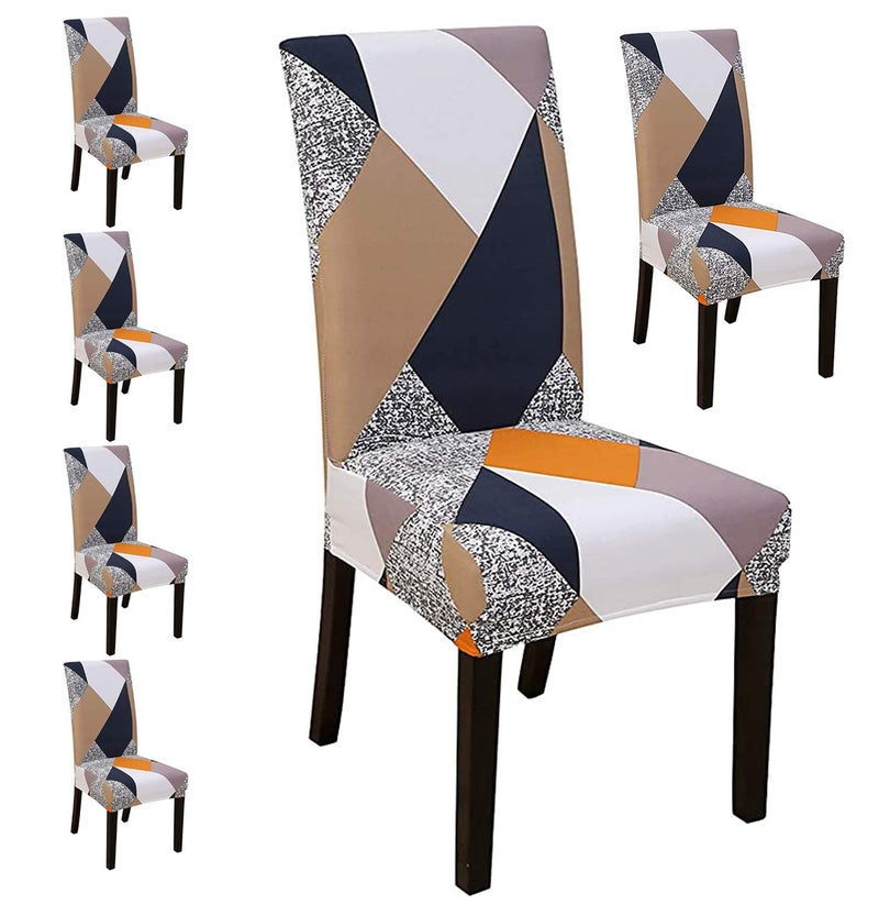 Styleys Elastic Chair Cover Stretch Removable Washable Short Dining Chair Cover Protector Seat Slipcover (6 Chair Cover, SLMC153 Orange Prism), Polyester;Polyester Blend - Image 1