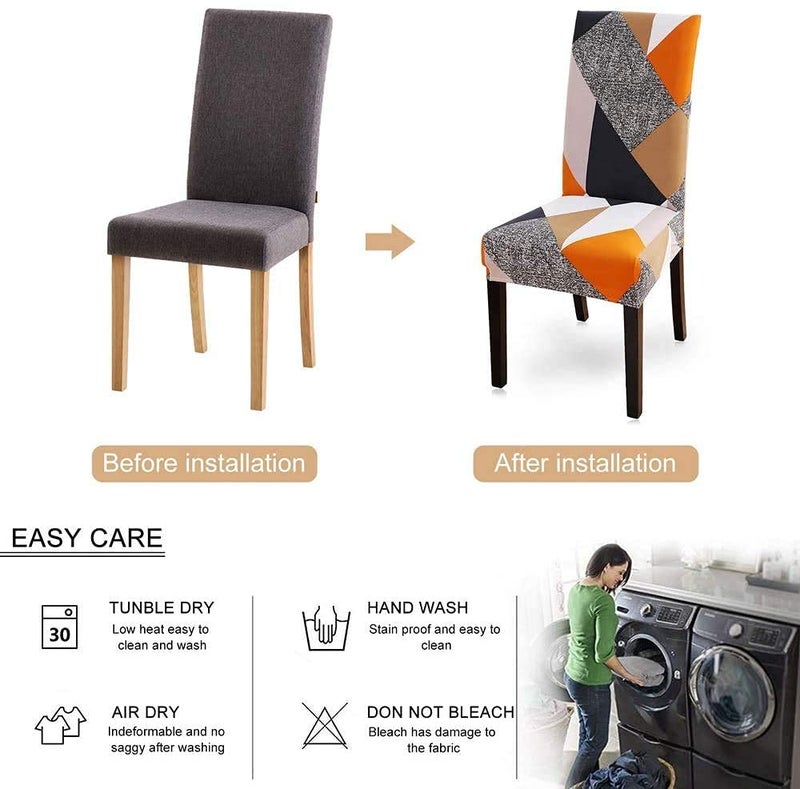 Styleys Elastic Chair Cover Stretch Removable Washable Short Dining Chair Cover Protector Seat Slipcover (6 Chair Cover, SLMC153 Orange Prism), Polyester;Polyester Blend - Image 3