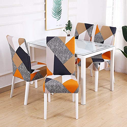 Styleys Elastic Chair Cover Stretch Removable Washable Short Dining Chair Cover Protector Seat Slipcover (6 Chair Cover, SLMC153 Orange Prism), Polyester;Polyester Blend - Image 2
