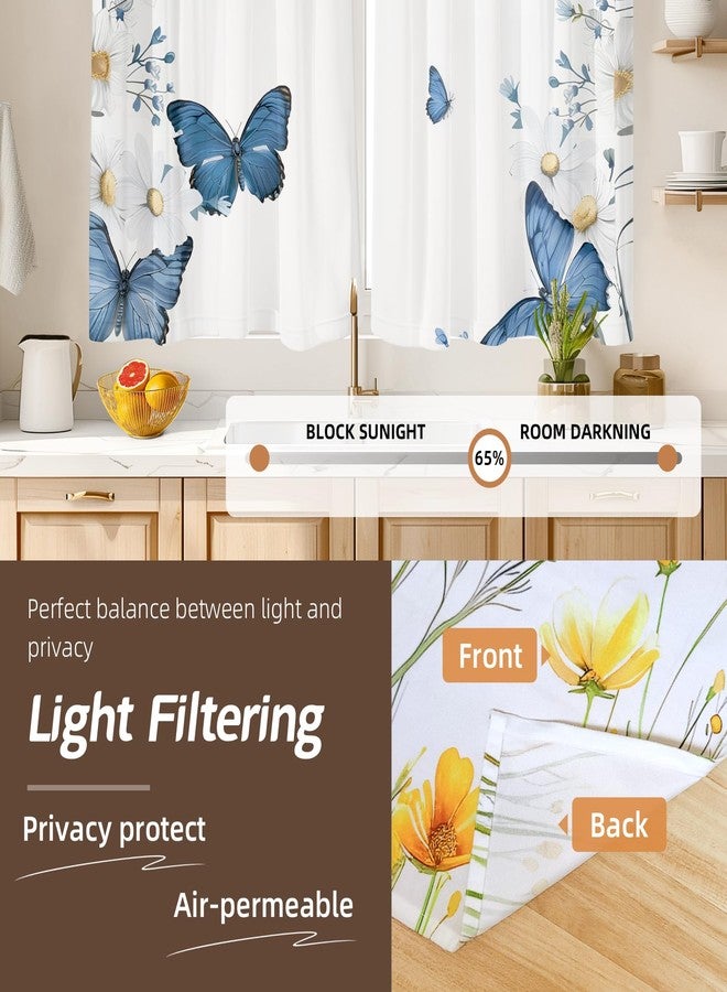 Stanoha Kitchen Curtains (2 Pcs) Over Sink for Bathroom Window Cafe Basement Cortinas para Cocina Farmhouse Short Mini Curtain Flower Bee Summer Daisy Elegant Country Rustic Modern Cute - 26×36" - Image 4