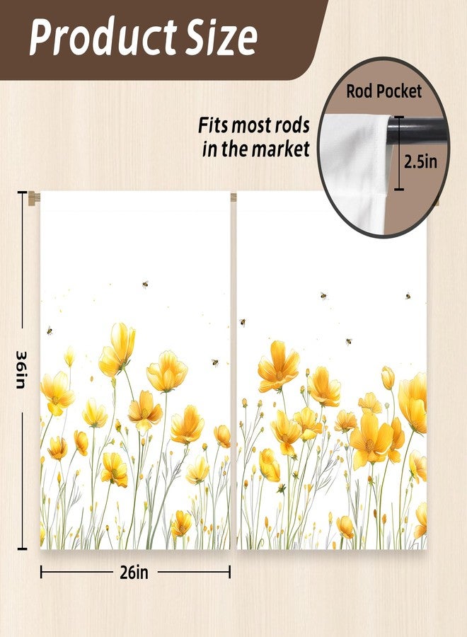 Stanoha Kitchen Curtains (2 Pcs) Over Sink for Bathroom Window Cafe Basement Cortinas para Cocina Farmhouse Short Mini Curtain Flower Bee Summer Daisy Elegant Country Rustic Modern Cute - 26×36" - Image 2