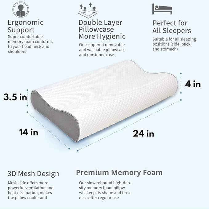 MASHUR FAB Memory Foam Pillow, Contour Cervical Orthopedic Memory Foam Pillows Supports Neck Pain and Shoulder Pain for Sleeping, Ergonomic Cervical Pillow (Gray) - Image 5