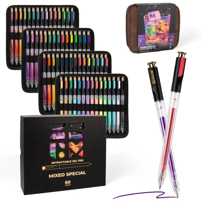 ZSCM Retractable Gel Pen For Adult Coloring, 60 Colors Large Capacity Multicolor Gel Ink Pens, 1 mm Fine Point Smooth Writing Color Pen for Adult Coloring Book Note Taking Aesthetic Art Supplies - Image 1