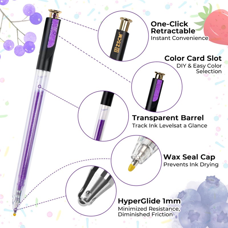 ZSCM Retractable Gel Pen For Adult Coloring, 60 Colors Large Capacity Multicolor Gel Ink Pens, 1 mm Fine Point Smooth Writing Color Pen for Adult Coloring Book Note Taking Aesthetic Art Supplies - Image 2