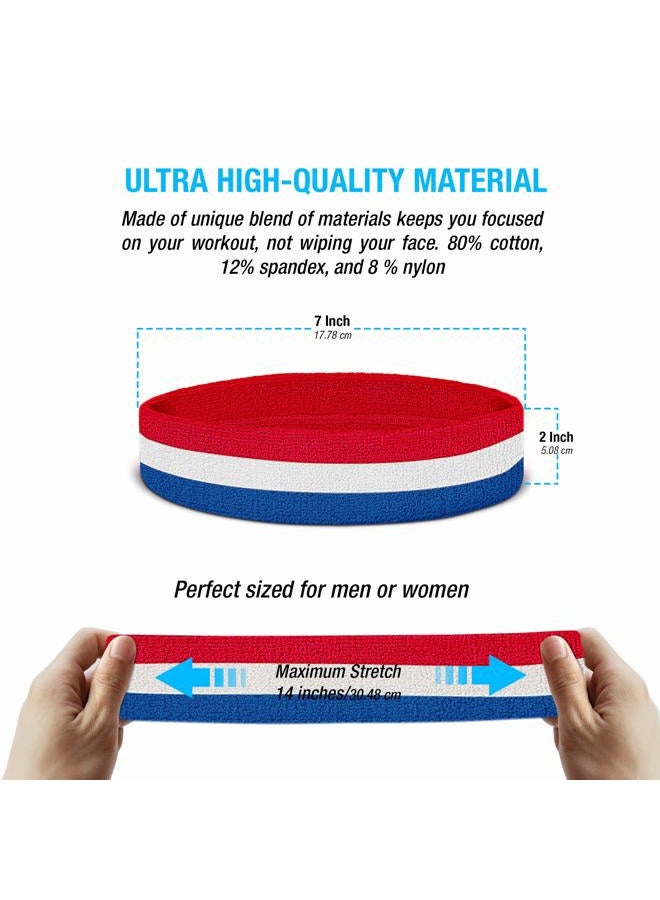 Suddora Striped Sweatband Set - (1 Headband and 2 Wristbands) Cotton for Sports & More. red - Image 3