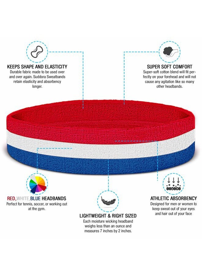 Suddora Striped Sweatband Set - (1 Headband and 2 Wristbands) Cotton for Sports & More. red - Image 2