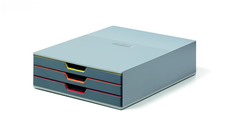Durable Varicolor 3 Drawer Unit  Gray Desktop Drawer Set with 3 Color Coded Draws  Letter to Folio Size Files  Perfect for Storing Documents and Paper Work