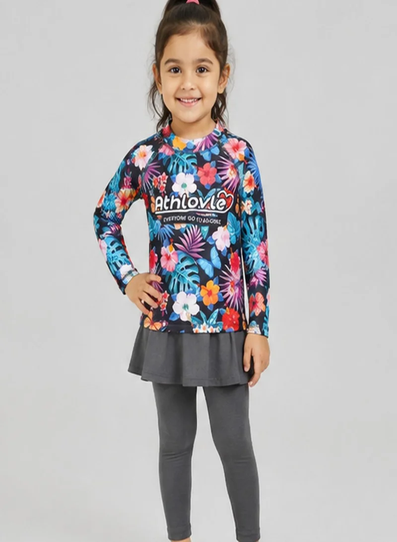Babyqlo Girls Floral Long Sleeve Top Pant Skirt Swim 2 Piece Set