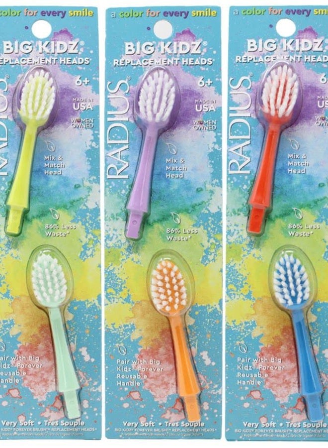 Radius Big Kidz Forever Brush Replacement Heads for Children, 6 Years and Up, BPA Free ADA Accepted for Growing Teeth and Gums, 2 Heads - Extra Soft (3 Count) - Image 1