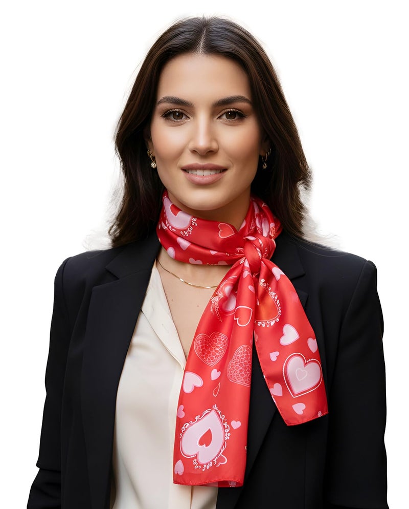 SERENITA Print light weight Satin Scarves for women, silk feel wrap, Heart, Pink Ribbon, Rose, Valentine - Image 1