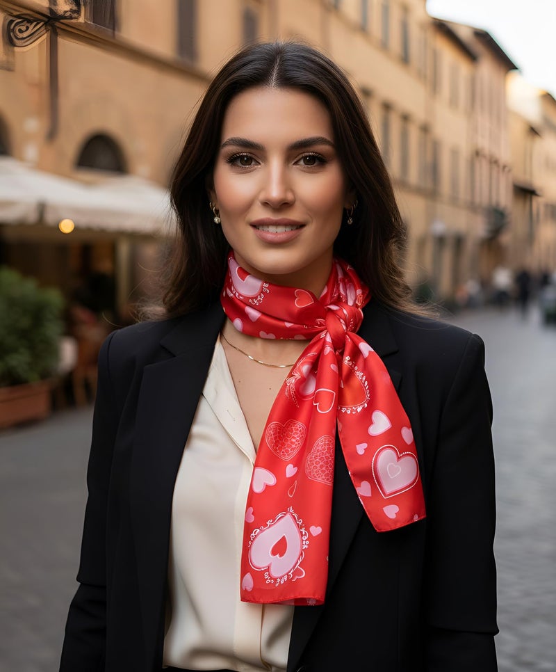 SERENITA Print light weight Satin Scarves for women, silk feel wrap, Heart, Pink Ribbon, Rose, Valentine - Image 3